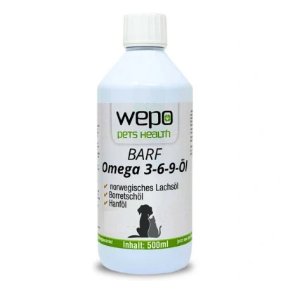 Abbildung von WEPO Omega 3 6 9 Barf Hunde Öl Fell Haut Haar Tropfen, 1 er 500 ml