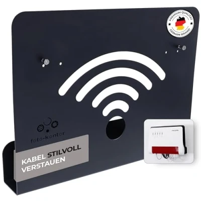 Abbildung von foto kontor Wandhalterung kompatibel mit AVM FRITZBox Modem Router Kabelmanagement 7590 AX 6660 Cable 7530 5530 8850 6850 6890 7490 schwarz
