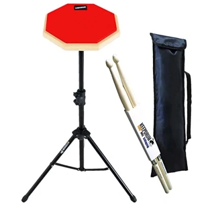 Abbildung von keepdrum DP RD SET Practice Pad Rot m. Übungspadständer u. Bag + Drumsticks 1 Paar