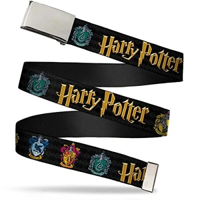 Abbildung von Buckle Down Herren Web Belt 1.25&quot; Gürtel, Harry Potter Hufflepuff/Ravenclaw/Gryffindor/Slytherin Wappen schwarz, 3 cm Breit 107 hosengröße