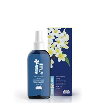 Abbildung von Helan, Monoi De Tahiti, Bräunungsöl für Körper und Gesicht, Sonnenschutzspray LSF 6, Bräunungssalbe, feuchtigkeitsspendend beruhigend, verhindert Abblättern Trockenheit der Haut, 150 ml