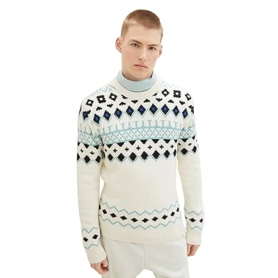 Abbildung von TOM Tailor Denim Gemusterter Strickpullover, Herren, Größe: Medium, Wool white