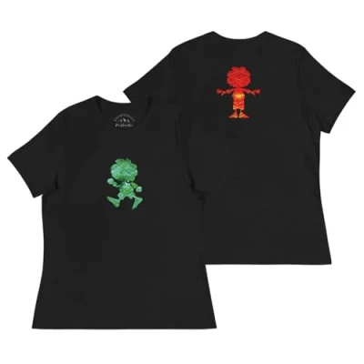 Abbildung von Bavariashop Pumuckl Ampel Damen Shirt Ampelmännchen Design Front &amp; Backprint Bio Baumwolle Schwarz