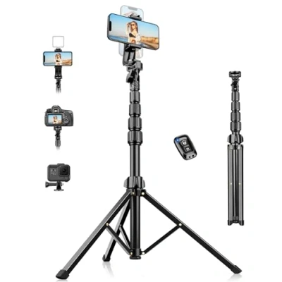 Abbildung von Nineigh 190cm Handy Stativ für Smartphone, Leicht Aluminium Handystativhalter mit Fernauslöser iPhone/Samsung/Huawei, Erweiterbarer Selfie Tripod Video, Vlog, Live Stream