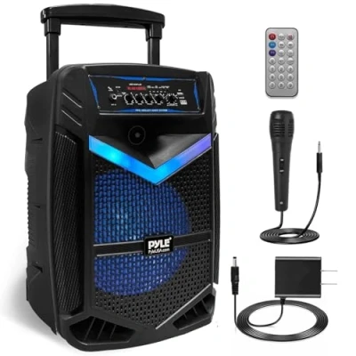 Abbildung von Pyle PA Bluetooth Lautsprecher Karaoke Maschine mit Mikrofon, Musikbox Box, Partybox, 1200W Rechargeable, 15 Subwoofer,1 Tweeter, Aufnahmefunktion, Partybeleuchtung, USB/SD Radio