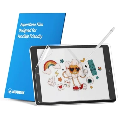 Abbildung von MOBDIK 2 Stück Papier Schutzfolie für iPad 6. / 5. Generation (9,7 Zoll, 2018/2017) &amp; Pro 9,7, Zeichnen Wie auf Papier, Blendfreiem, Kompatibel mit Apple Pencil, Easy Installation Kit