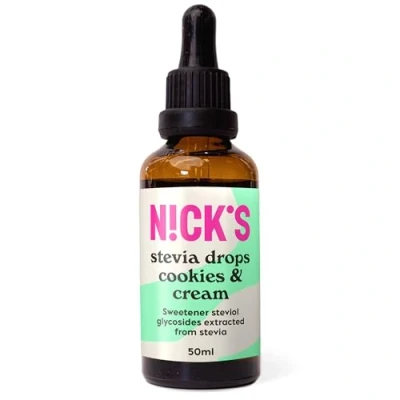 Abbildung von NICKS Stevia Flüssig Cookies &amp; Cream Flavour Drops (50ml) Keto Zuckerfreie Tafelsüße ohne Kalorien, Low carb Zuckerersatz, Süßstoff, Flüssigsüße, Alternative zu Zucker, Süßungsmittel mit Pipette