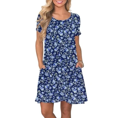 Abbildung von AUSELILY Damen Kleider Sommer Kurzarm Shirtkleider Kurz Sommerkleider Leicht Freizeitkleid mit Taschen