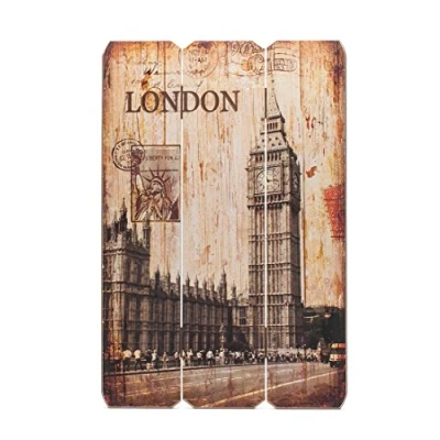 Abbildung von levandeo Holzbild Holzschild London BigBen England Schild 60x40cm Wandbild Dekoschild Vintage Bild Holz Holzlatten Holztafel Wanddeko Wandobjekt Wandschild