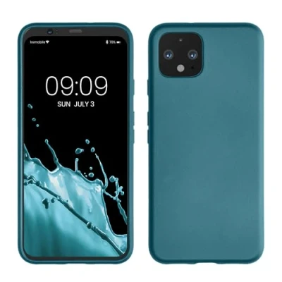 Abbildung von kwmobile Case kompatibel mit Google Pixel 4 Hülle Schutzhülle aus Silikon metallisch schimmernd Handyhülle Metallic Karibikblau