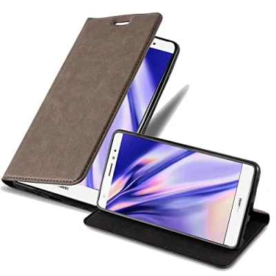 Abbildung von Cadorabo Hülle kompatibel mit Huawei Mate S aus Premium Kunst Leder Flip Klappbare Stoßfeste Magnetische [Standfunktion] [Kartenfächern] Cover für Tasche in Braun