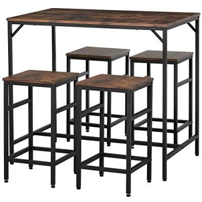 Abbildung von Bartisch Set Stehtisch mit 4 Barhockern 5 teiliges Tischset Stahl Braun
