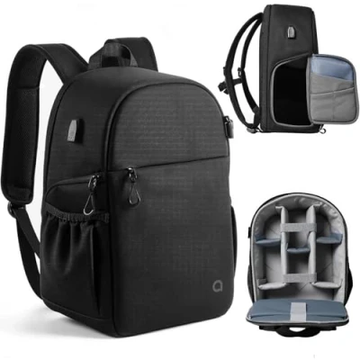 Abbildung von llano Kamerarucksack für DSLR/SLR/Spiegellose Kameras Wasserabweisender Fotorucksack mit Laptopfach &amp; Stativhalterung, Kompakte Tasche Reisen Outdoor, Mittelgroß 10 L Fassungsvermögen, Schwarz