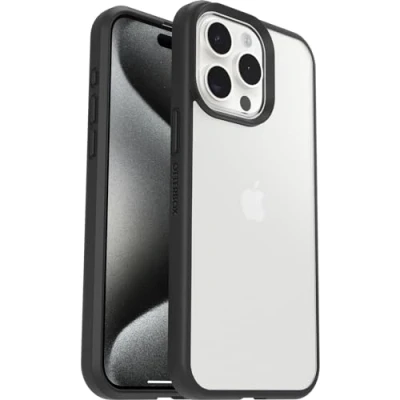 Abbildung von OtterBox Sleek Hülle für iPhone 15 Pro Max, stoßfest, sturzsicher, ultraschlank, schützende Hülle, Getestet nach Militärstandard, Transparent/Schwarz, Keine Einzelhandelsverpackung