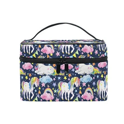 Abbildung von Make up Tasche mit Panda Muster in Schwarz und weiß, Kulturbeutel Griff Fächern für die Aufbewahrung Kosmetik, Reisen geeignet, ideal Teenager, Mädchen, Jungen Damen Blau