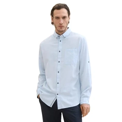 Abbildung von TOM TAILOR Herren Tailliertes Hemd mit Turn Up Ärmeln, blue horizontal structure, XL
