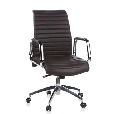 Abbildung von hjh OFFICE 600914 Chefsessel ASPERA 10 Leder Braun/Chrom hochwertiger Bürostuhl, mittelhohe Rückenlehne
