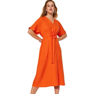 Abbildung von TRENDYOL Damen Women A line Regular fit Woven Dress Kleid, Orange, 40