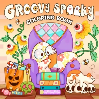 Abbildung von Groovy Spooky: Coloring Book for Adults and Teens with Cute Spooky Vibes Hygge Items, Easy Cozy Designs Relaxation Stress Relief