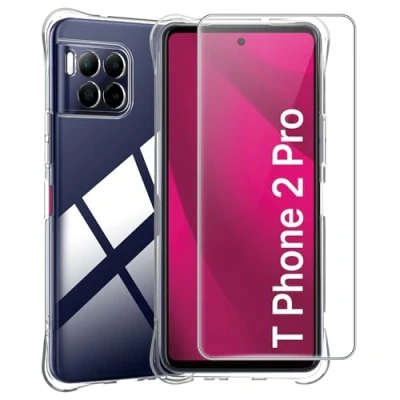 Abbildung von FDHYFGDY Schutzhülle für Telekom T Phone 2 Pro Hülle + 1 Stück Panzerglas Schutzfolie, transparente stoßfeste Silikon Handyhülle, klare, dünne, weiche TPU Stoßstangenabdeckung Case