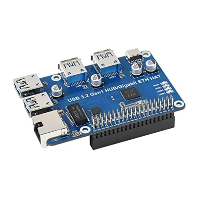 Abbildung von USB 3.2 Gen1 and Gigabit Ethernet HUB HAT for Raspberry Pi Series Board, 3X Gen1, 1x Ethernet,Plug &amp; Play,Driver Free