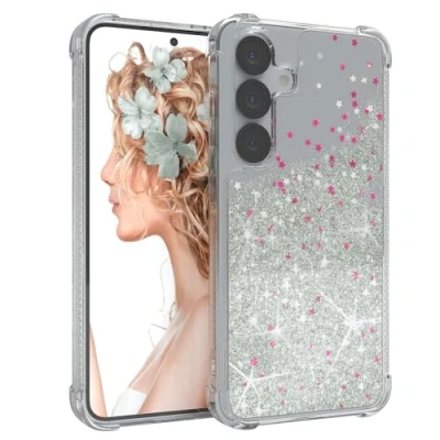 Abbildung von EAZY Case Glitzer Hülle kompatibel mit Galaxy S25 Handyhülle für Silikon leichtes Shiny Cover stoßfestes Phone als Fallschutz in Liquid Silber