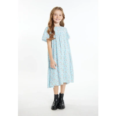 Abbildung von DREIMASTER Vintage Dress 128 / Hellblaue Blume 100% Viscose