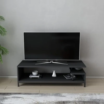 Abbildung von Design TV Möbel Kyrisa B120cm Metall Schwarz und Holz Anthrazit Menzzo