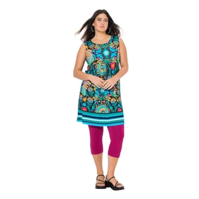 Abbildung von Ulla Popken Mixed Flower Print Sleeveless Swing Freizeitkleid, Damen, Größe: 42/44, Mint green