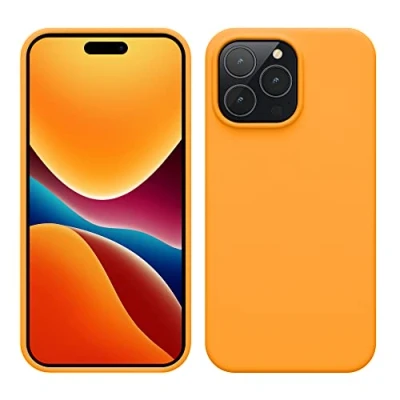 Abbildung von kwmobile Hülle für das iPhone 14 Pro Max dünnes Silikon Handy Case stoßfeste Handyhülle mit weicher Oberfläche unterstützt kabelloses Laden Fruity Orange