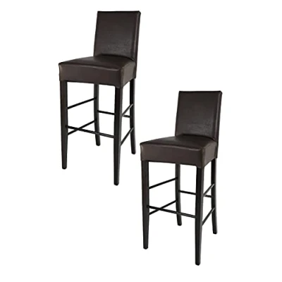 Abbildung von t m c s Tommychairs 2er Set Moderne Barhocker Luisa, robuste Struktur aus lackiertem Buchenholz Farbe Wengeholz, gepolstert und mit Kunstleder in der Braun bezogen