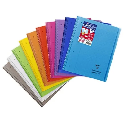 Abbildung von Clairefontaine Koverbook 396401C Notizbuch, Spiralbindung, A4+, 22,5 x 29,7 cm, 160 Seiten, abnehmbar, große Karos, weißes Papier, 90 g, Einband aus Polypropylen, zufällige Farbe