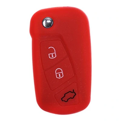 Abbildung von mt key Schlüsseltasche Autoschlüssel Softcase Silikon Schutzhülle Rot, für Ford KA 3 Tasten Klappschlüssel