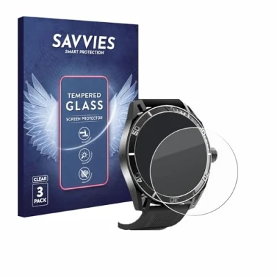 Abbildung von Savvies Panzer Schutz Glas für Yuede Smartwatch 1.43&quot; (rund) (3 Stück) 9H Hartglas, Anti Fingerprint, Displayschutz
