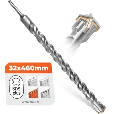 Abbildung von BAUBECK SDS Plus Bohrer 32mm x 460mm lang für Beton &amp; Stein Premium 40CR Stahl, langlebig 4 Schneiden Steinbohrer beste Ergebnisse Betonbohrer