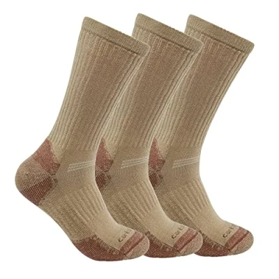 Abbildung von Carhartt Herren Mittelschwere Baumwollmischgewebe, 3 Stück Socken, Khaki, Large