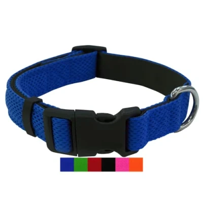 Abbildung von DEY Premium Hundehalsband Air Mesh Verstellbar für Kleine, Mittelgroße u. Große Hunde viele Farben Größen Halsband Hund Katzen Halsbänder Welpen Blau, M