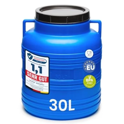 Abbildung von Garronda 30 Liter Weithalsfass aus BPA freiem Futtertonne Fass Universalfass Lebensmittel Regenfass für Garten Regentonne mit Deckel Regenwassertonne Wassertonne GD 0078, Blau