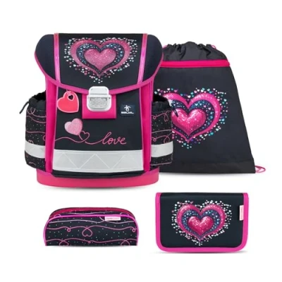 Abbildung von Belmil Classy Schulranzen Set 4 teilig Dark Pinky mit Brustgurt