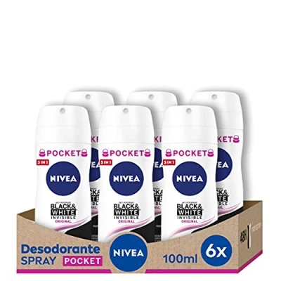 Abbildung von NIVEA Black &amp; White Invisible Original Spray Pocket im 6er Pack (6 x 100 ml), Damen Deo mit 48h Schutz, Antitranspirant für Frauenpflege