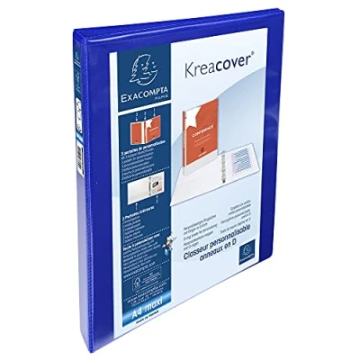 Abbildung von Exacompta 51840BE Ringbuch Kreacover aus festem PP, 4 Ringe, Rücken 38mm, 3 Außen und 2 Innenhüllen, DIN A4, 1 Stück, Blau