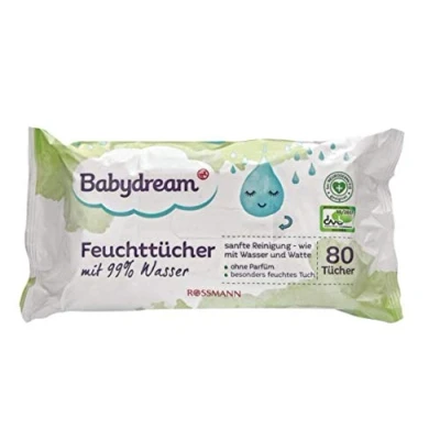 Abbildung von Babydream Feuchttücher mit 99% Wasser, OHNE Parfüm, 4er Pack (4 x 80 st)