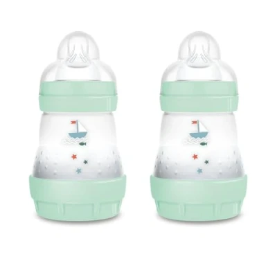 Abbildung von MAM Easy Start Anticolica Babyflasche im 2er Set, mit SkinSoftTM Silikon Sauger, 0+ Monate, 160 ml, hellblau