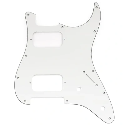 Abbildung von Musiclily Pro 11 Löcher ST Schlagbrett HH Gitarren Pickguard mit Runde Ecke 2 Unbedeckter Humbucker Potis Aussparungen für Fender Squier Strat Style E Gitarre, 3 lagig Weiß
