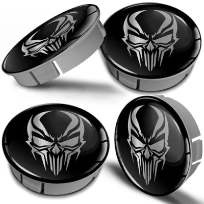 Abbildung von Biomar Labs® 4 x 60 mm Kunststoff Nabenkappen Kappen Felgendeckel Radkappen Radnabendeckel Nabendeckel Totenkopf Schädel Silber Auto Tuning CS 33