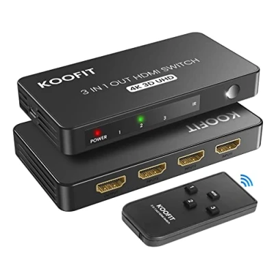 Abbildung von HDMI Switch Splitter, Automatisch 4K 3 in 1 Out, Umschalter mit IR Fernbedienung, Verteiler Unterstützt HDCP 2.2 3D HDR für PS5 Xbox PS4 Blu Ray Player