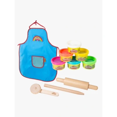 Abbildung von roba® Knete roba x Play Doh Nachhaltiges Spielset (Start Set, FSC Holzwerkzeuge, 6 Knetdosen &amp; Schürze), Nachhaltiges, spielfertiges Geschenk für Kinder ab 3 Jahren
