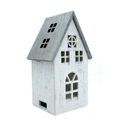 Abbildung von DARO DEKO Holz LED Haus weiß Silber 12 x 21cm