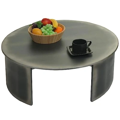 Abbildung von Couchtisch HWC L74, Beistelltisch Wohnzimmertisch, MVG Zertifiziert Industrial, rund Ø80cm, Metall Optik gebürstet