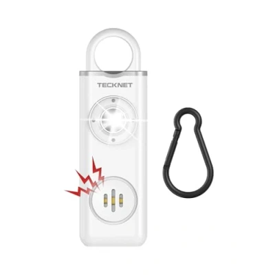 Abbildung von TECKNET Persönlicher Alarm, Taschenalarm mit 130 dB Sirene und LED Signalleuchte, USB Type C wiederaufladbar Schlüsselanhänger für Frauen, Sicherheitsalarm Kinder/Frauen/Ältere/Studenten (weiß)